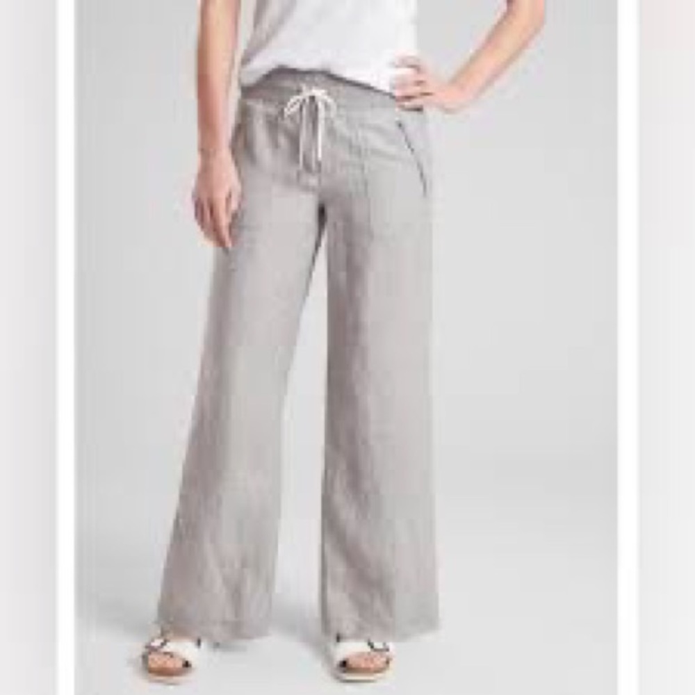 Athleta Cabo Linen Wide Leg Pant Osprey Grey Heather